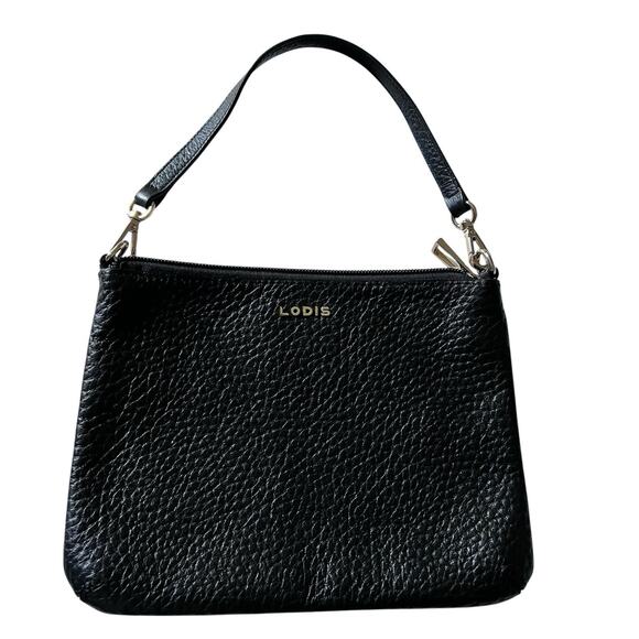 LODIS Black Pebble Leather Chain Strap Crossbody Bag Clutch Purse - Picture 1 of 7